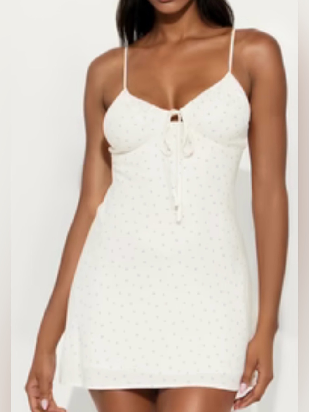 Cream Floral Micro-Print Slip Dress with Tie Front